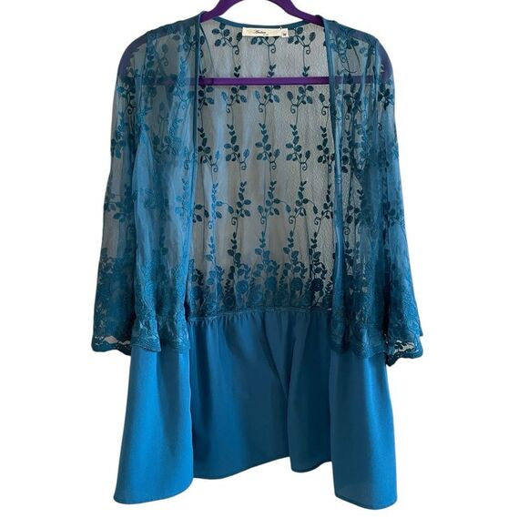 ANDREE BY UNIT Blue Lace Cardigan Size Medium - Picture 1 of 6